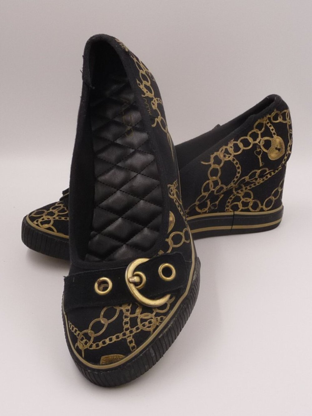 ALDO Silvestera‑92 – Black Chain Wedge Pumps - Size 40B/US9